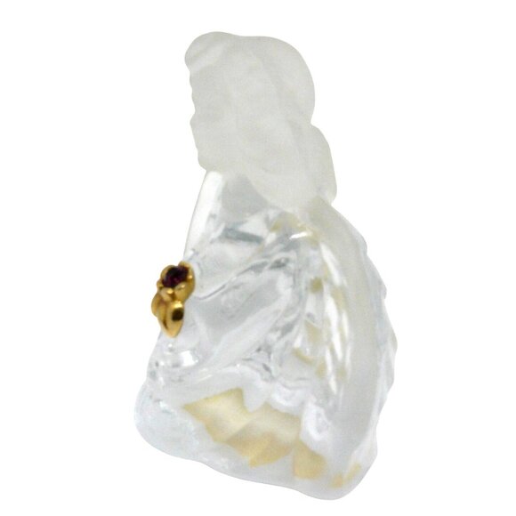 Crystal Birthday Angel Figurine Frosted Details Gold Accent Holding Jewel Fenton - Picture 2 of 4
